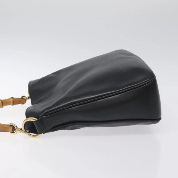 GUCCI Bamboo Hand Bag Leather 2way Black Gold - Picture 5 of 15